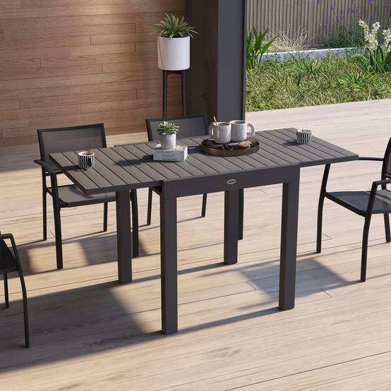 Table de Jardin Extensible Aluminium Repas Plein Air Rallonge 162cm Gris - ComfortXL Outdoor Living - Image 4