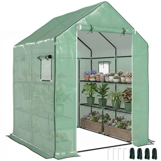 Serre de jardin avec 1 porte, 1 fenetres, étagères 3 niveaux pour Légumes Plantes Fleurs Bâche PE 140 x 143 x 190 cm - Image 1