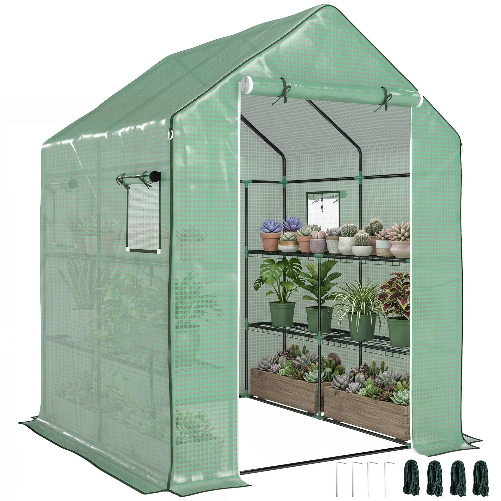 Serre de jardin avec 1 porte, 1 fenetres, étagères 3 niveaux pour Légumes Plantes Fleurs Bâche PE 140 x 143 x 190 cm - Image 1