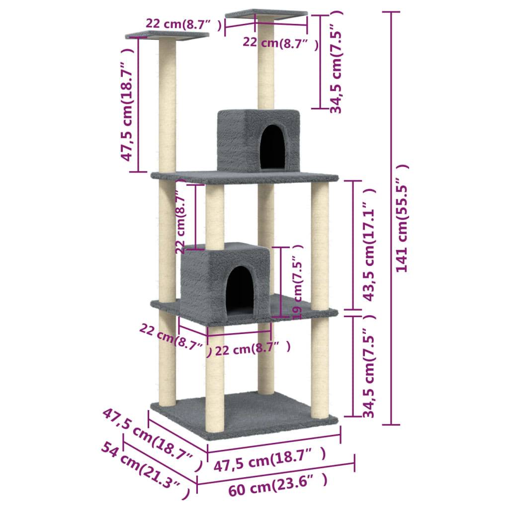 Vidaxl - Arbre à chat avec griffoirs en sisal Gris foncé 141 cm vidaXL 171526 - Imagen 3