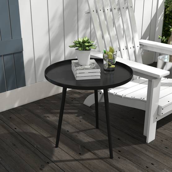 Table basse de jardin ronde, table d'appoint extérieur avec bord rond en acier, dim. Ø40 x 50H cm noir - Image 4