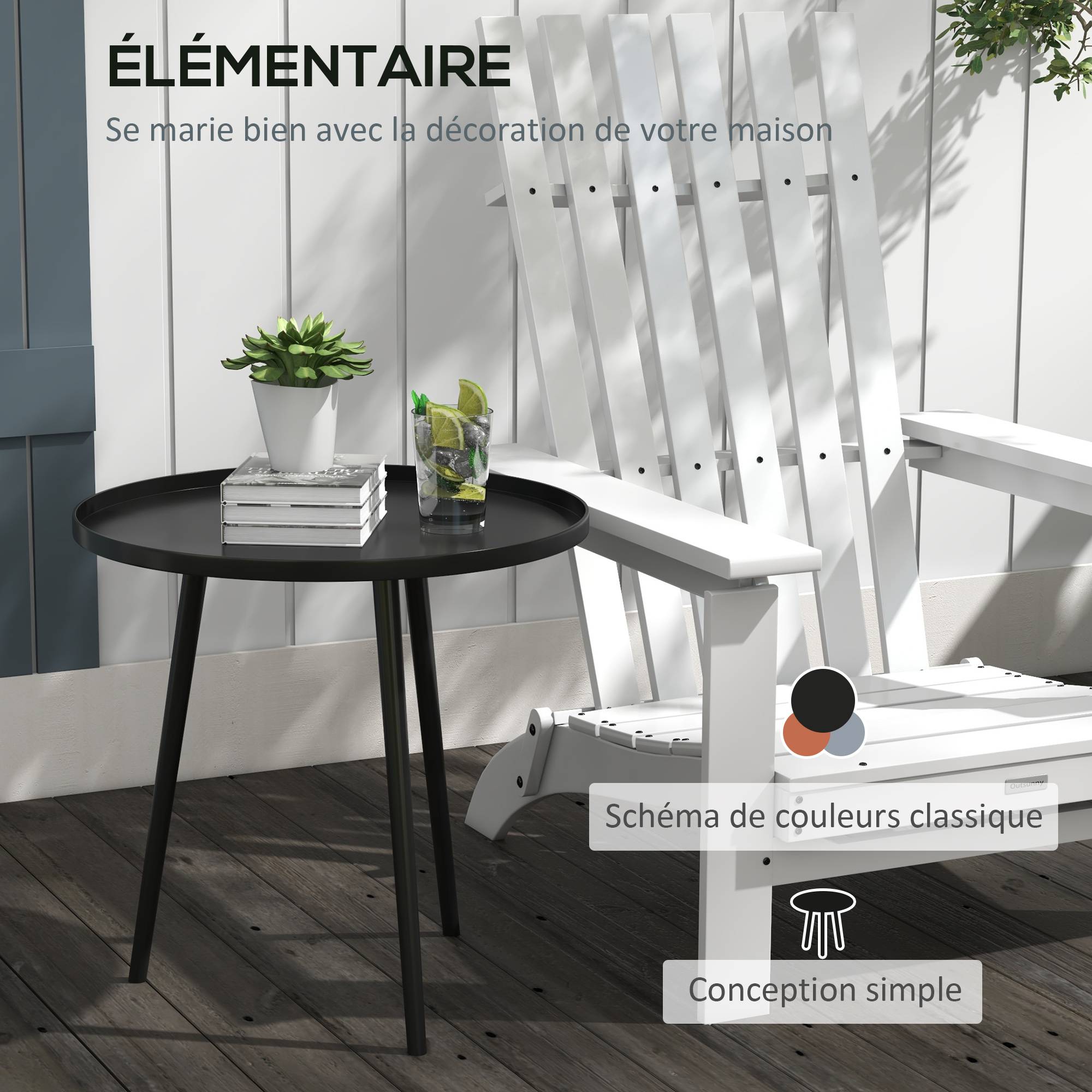 Table basse de jardin ronde, table d'appoint extérieur avec bord rond en acier, dim. Ø40 x 50H cm noir - Image 6
