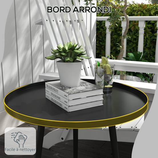 Table basse de jardin ronde, table d'appoint extérieur avec bord rond en acier, dim. Ø40 x 50H cm noir - Image 8