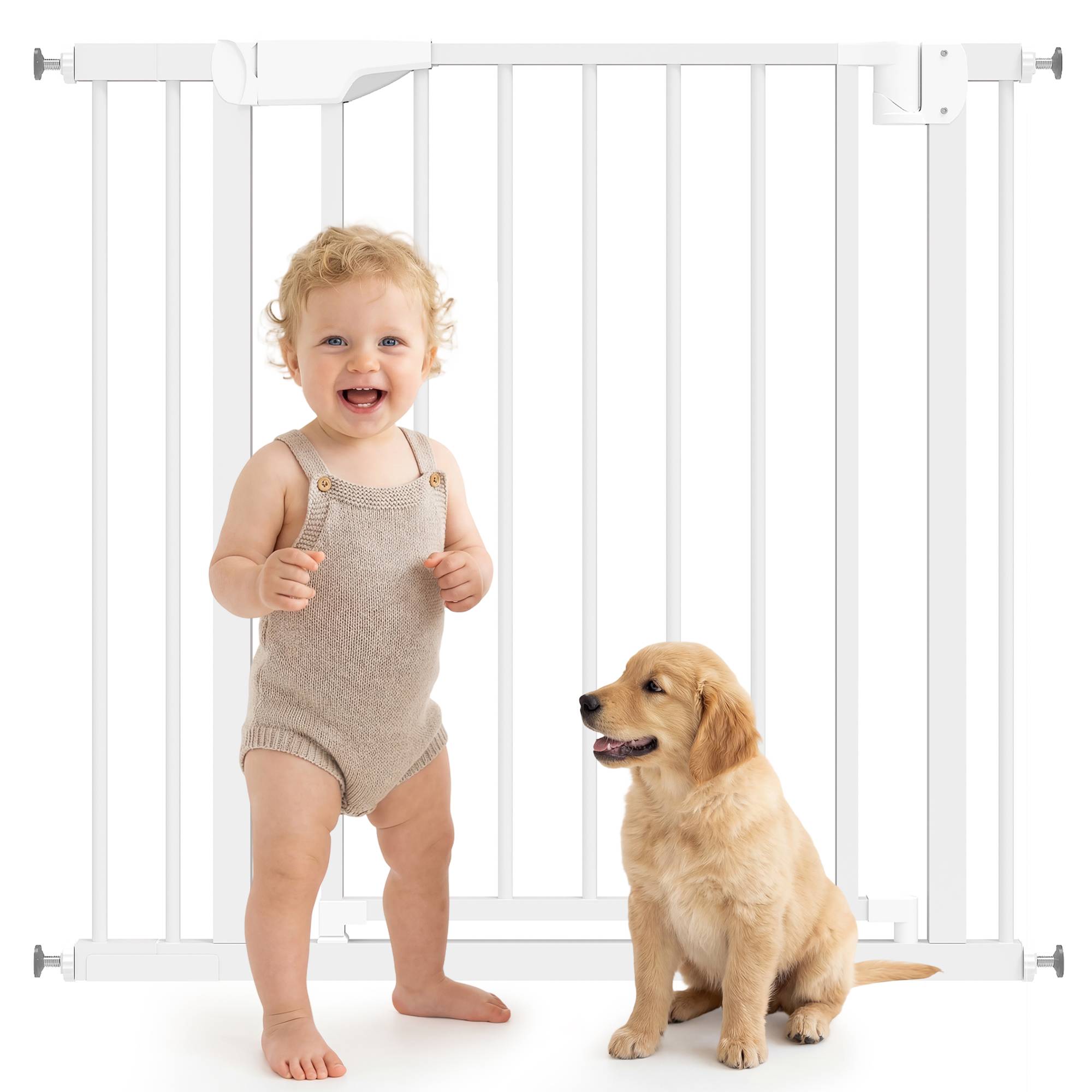 Barrière de sécurité pour enfants et chiens, largeur 76-88 cm, double verrouillage et fermeture automatique, ouverture bidirectionnelle, blanche - Image 1