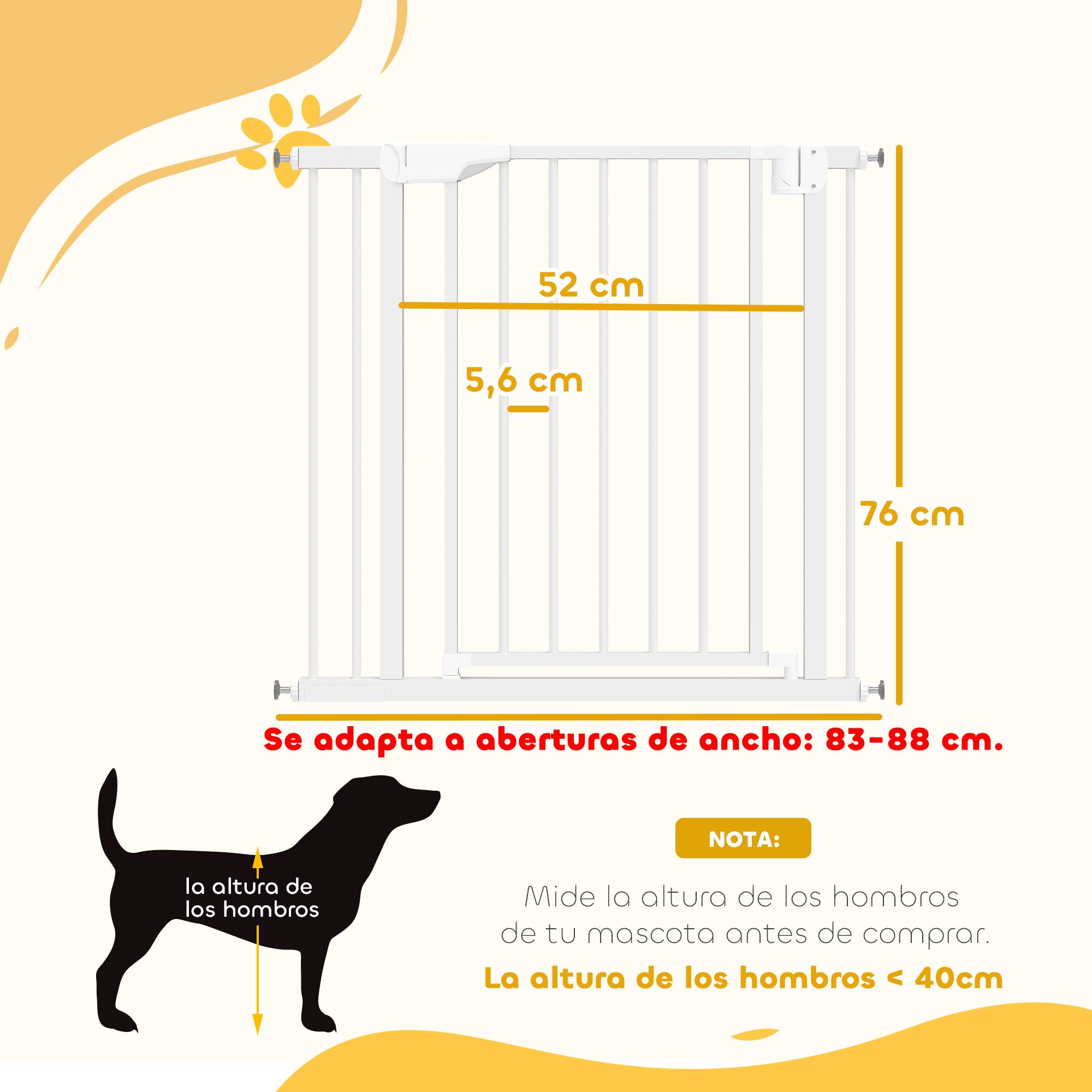 Barrière de sécurité pour enfants et chiens, largeur 76-88 cm, double verrouillage et fermeture automatique, ouverture bidirectionnelle, blanche - Image 5