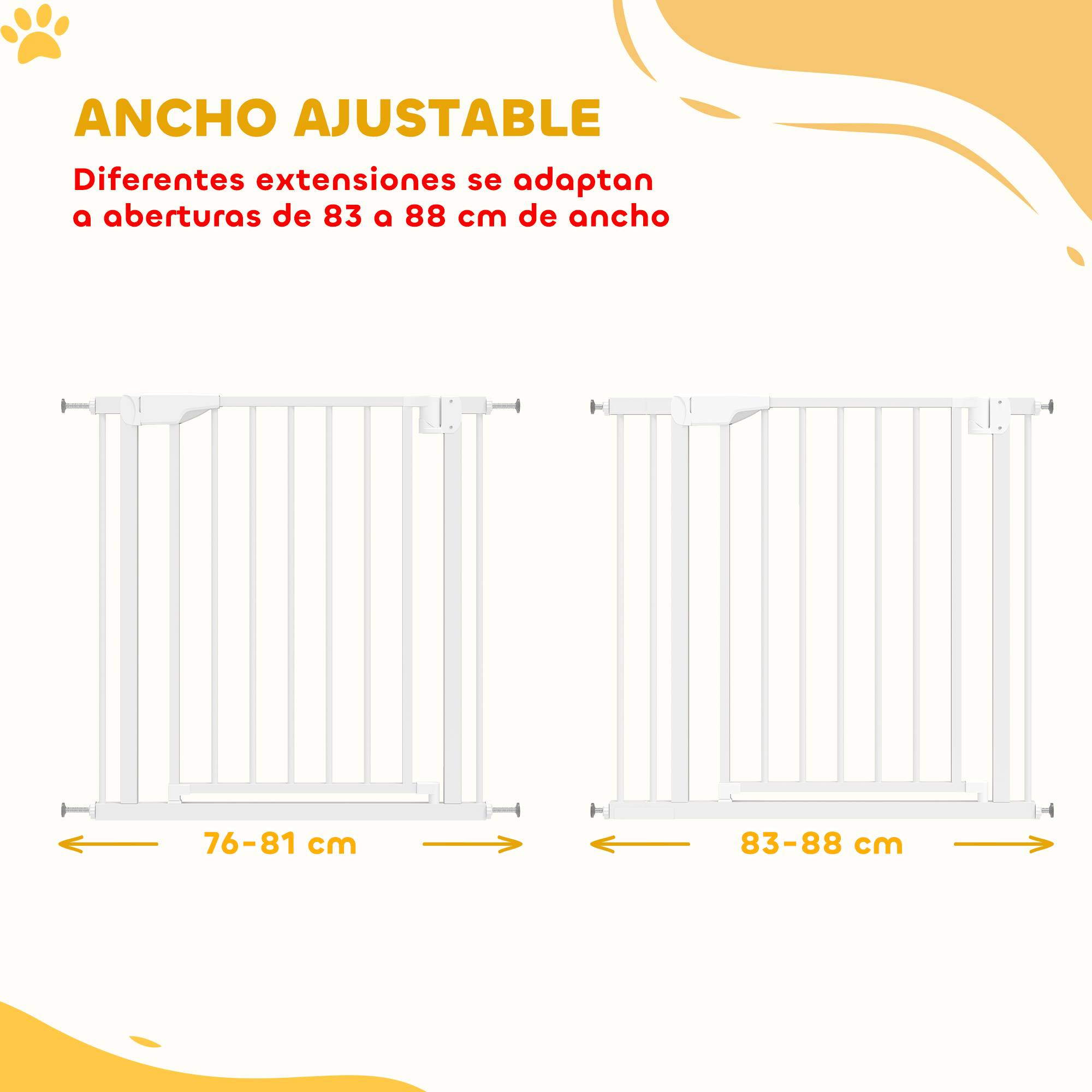 Barrière de sécurité pour enfants et chiens, largeur 76-88 cm, double verrouillage et fermeture automatique, ouverture bidirectionnelle, blanche - Image 6