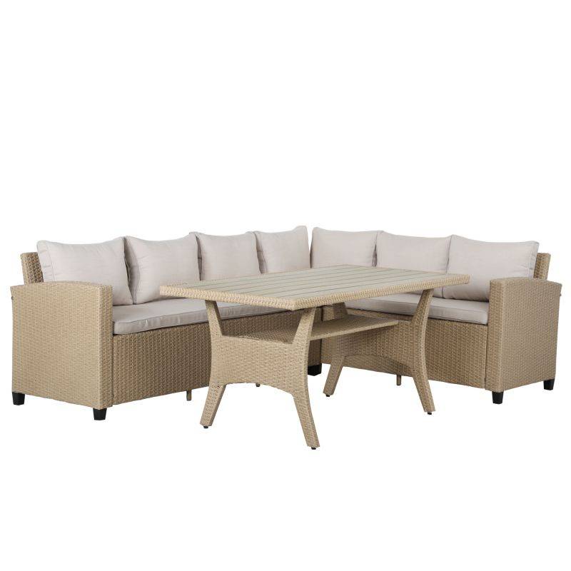 Beau Rivage - Salon de jardin BELLWOOD en résine tressée 5 places coussins beige Beau Rivage - Imagen 1