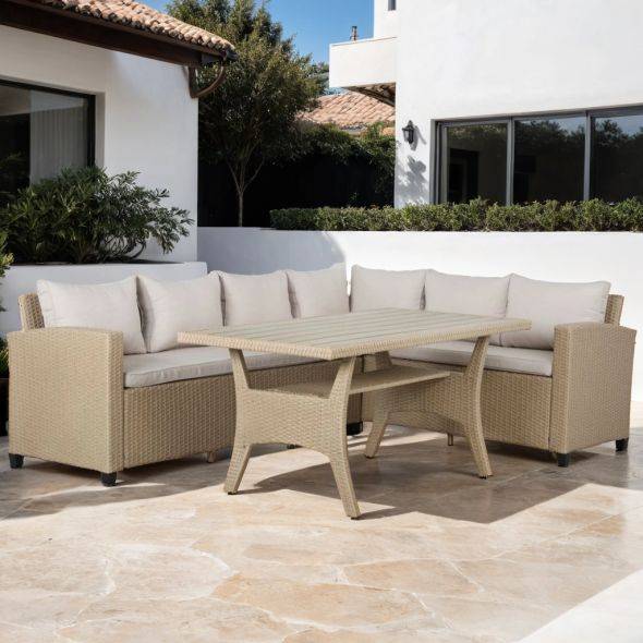Beau Rivage - Salon de jardin BELLWOOD en résine tressée 5 places coussins beige Beau Rivage - Imagen 2