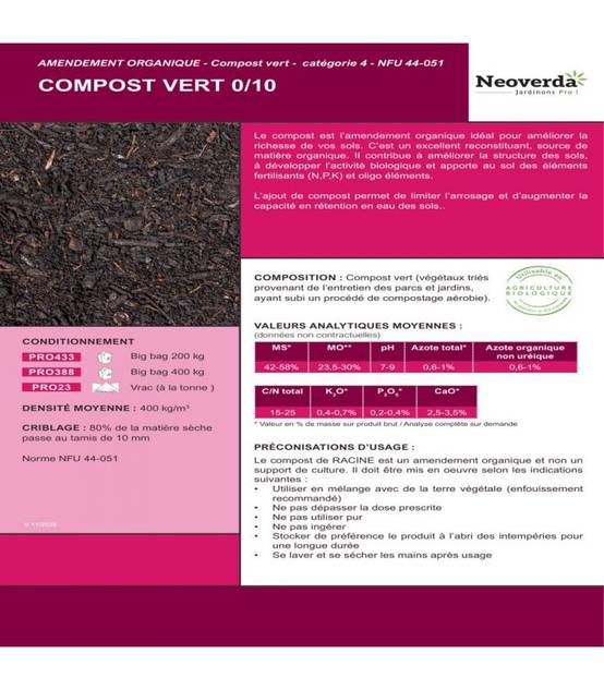 Compost vert bio activation biologique du sol 400kg RACINE PRO388 - Image 2