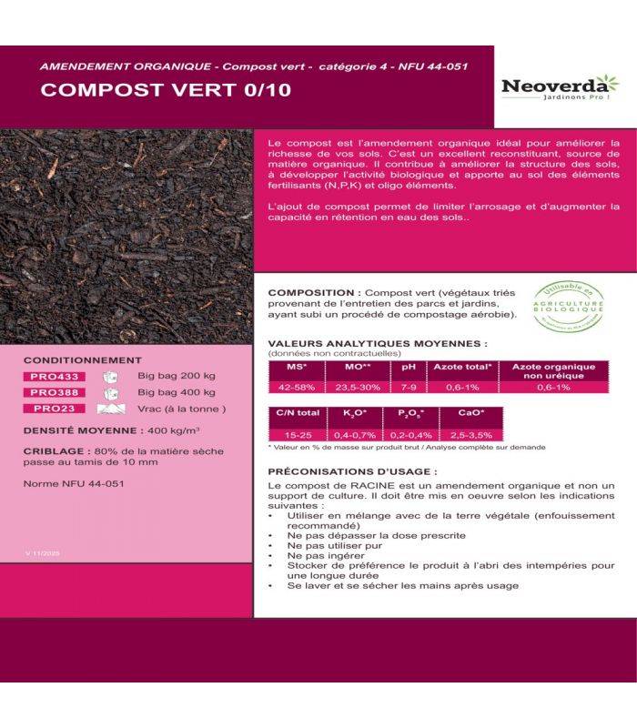 Compost vert bio activation biologique du sol 400kg RACINE PRO388 - Image 2