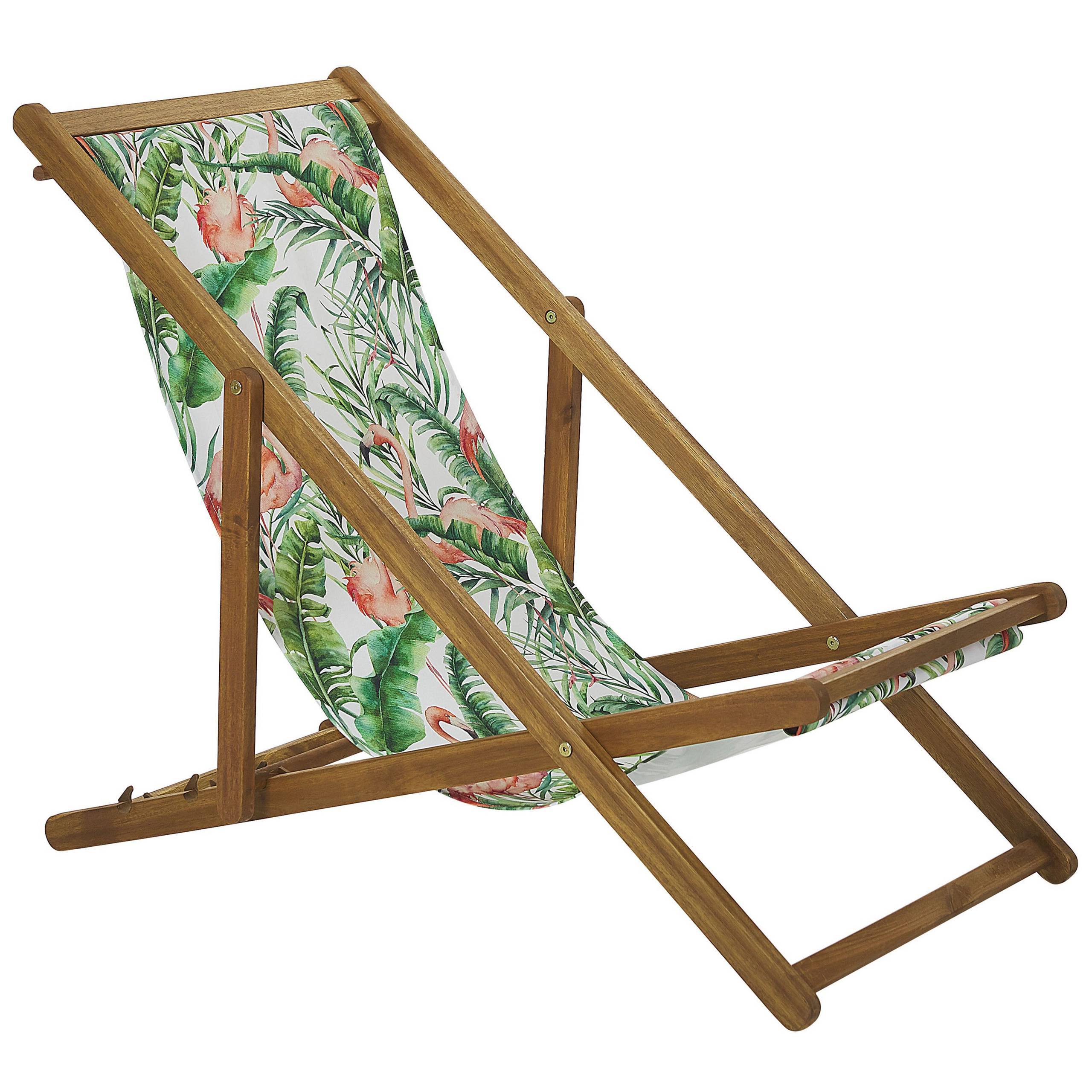 Beliani - 2 Transats Chaises Chiliennes Pliantes et Réglables en Bois d'Acacia Clair et Textile Vert avec Toiles de Remplacement - Imagen 4