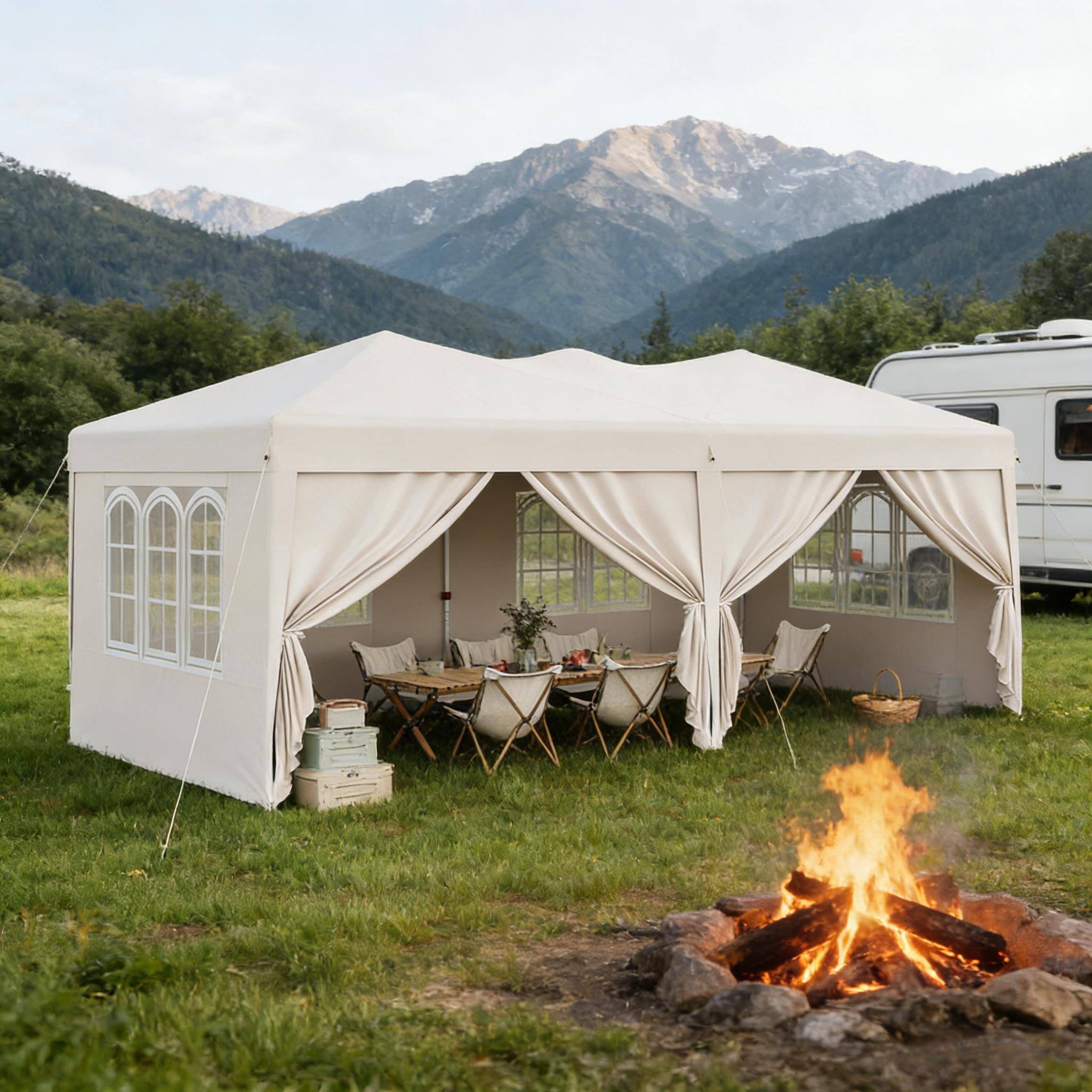 ComfortXL - Tonnelle de réception pliante Acier Oxford Jardin Anti-UV Imperméable 3x6m Beige - ComfortXL Outdoor Living - Image 7