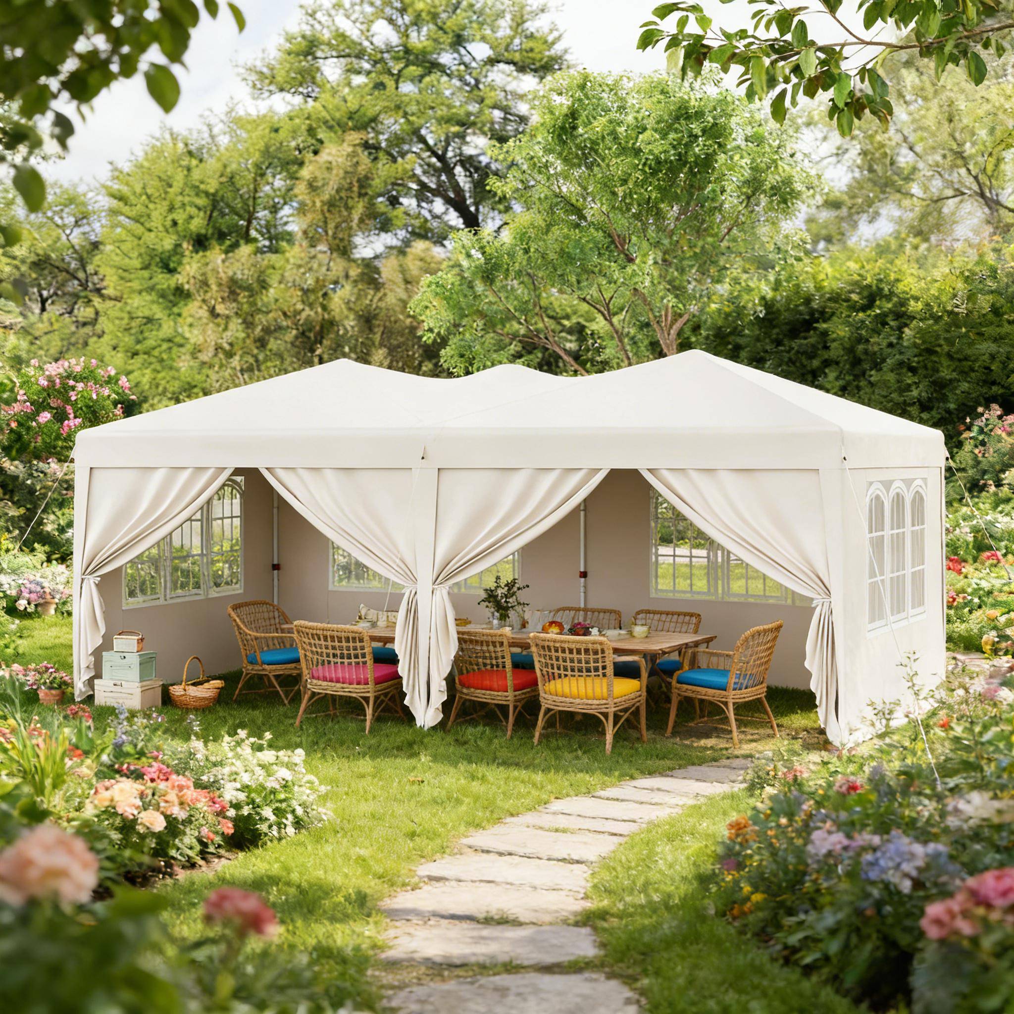 ComfortXL - Tonnelle de réception pliante Acier Oxford Jardin Anti-UV Imperméable 3x6m Beige - ComfortXL Outdoor Living - Image 1