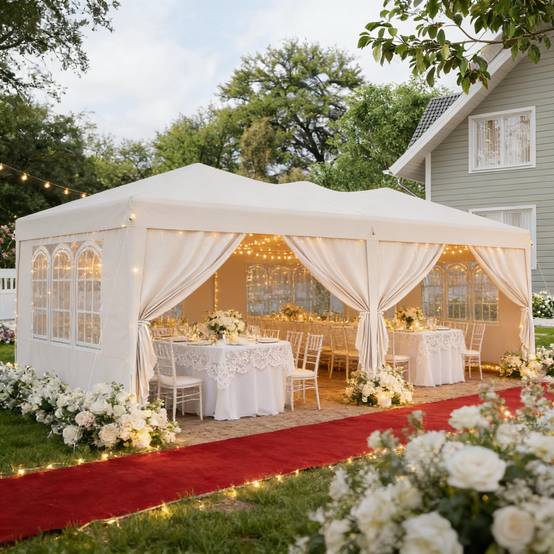 ComfortXL - Tonnelle de réception pliante Acier Oxford Jardin Anti-UV Imperméable 3x6m Beige - ComfortXL Outdoor Living - Image 2