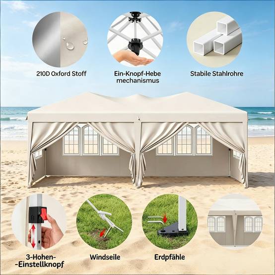 ComfortXL - Tonnelle de réception pliante Acier Oxford Jardin Anti-UV Imperméable 3x6m Beige - ComfortXL Outdoor Living - Image 4