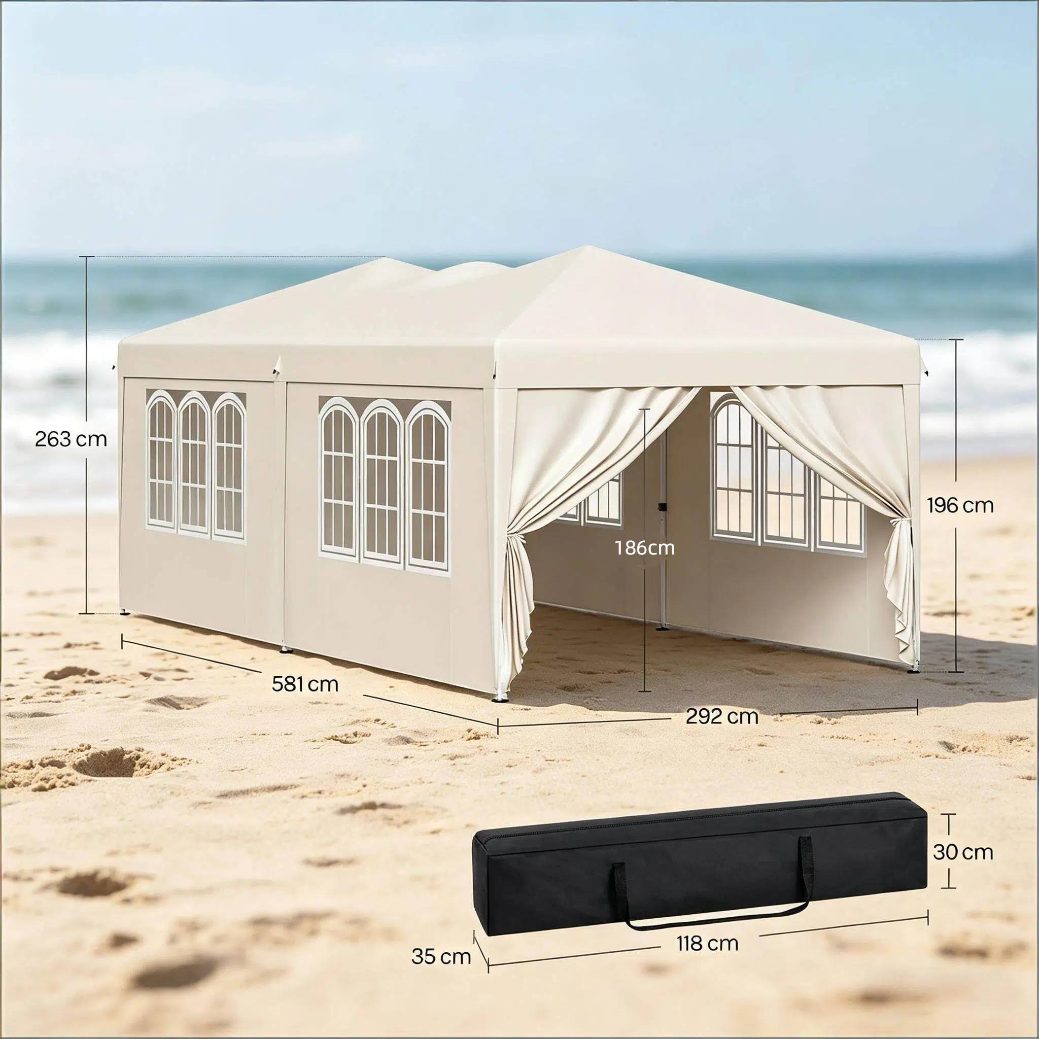 ComfortXL - Tonnelle de réception pliante Acier Oxford Jardin Anti-UV Imperméable 3x6m Beige - ComfortXL Outdoor Living - Image 6