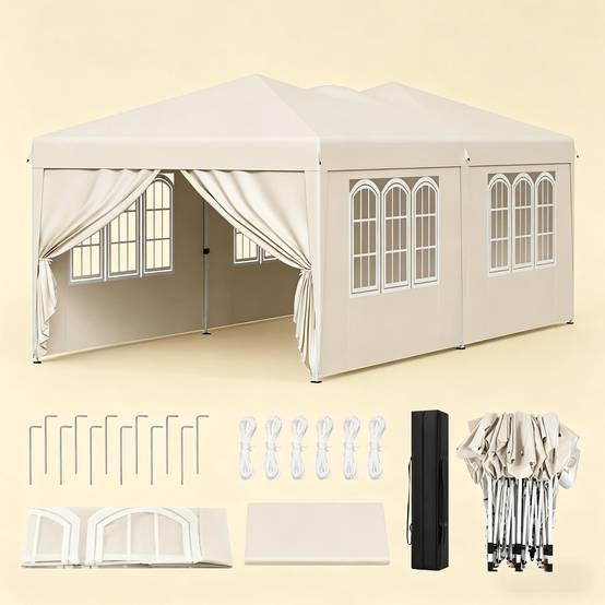 ComfortXL - Tonnelle de réception pliante Acier Oxford Jardin Anti-UV Imperméable 3x6m Beige - ComfortXL Outdoor Living - Image 3
