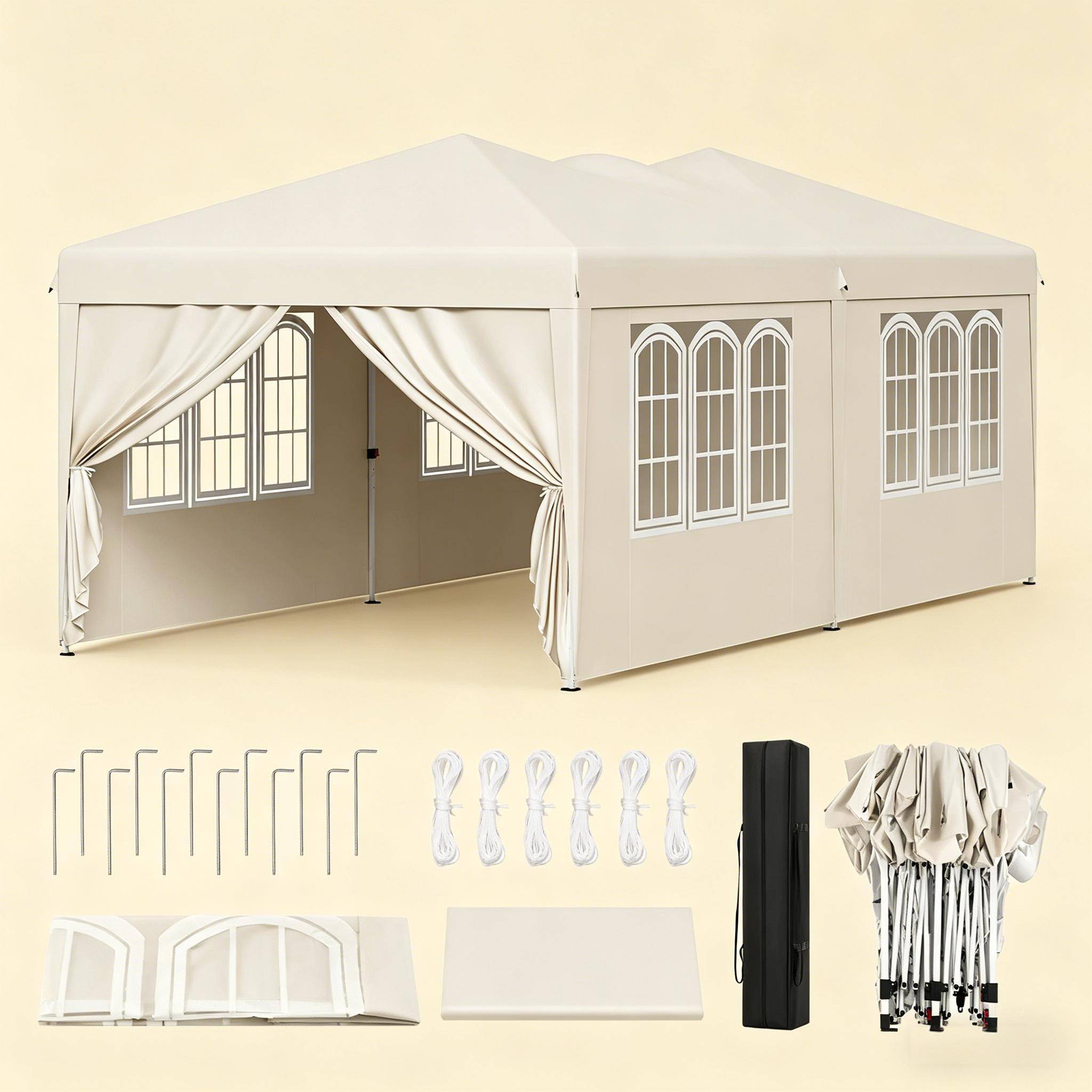 ComfortXL - Tonnelle de réception pliante Acier Oxford Jardin Anti-UV Imperméable 3x6m Beige - ComfortXL Outdoor Living - Image 3