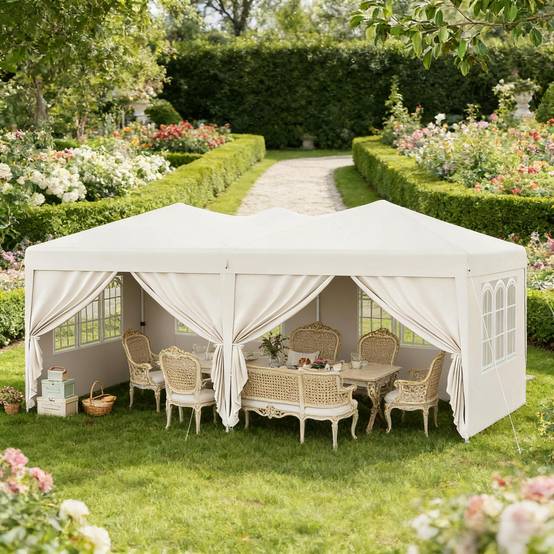 ComfortXL - Tonnelle de réception pliante Acier Oxford Jardin Anti-UV Imperméable 3x6m Beige - ComfortXL Outdoor Living - Image 8