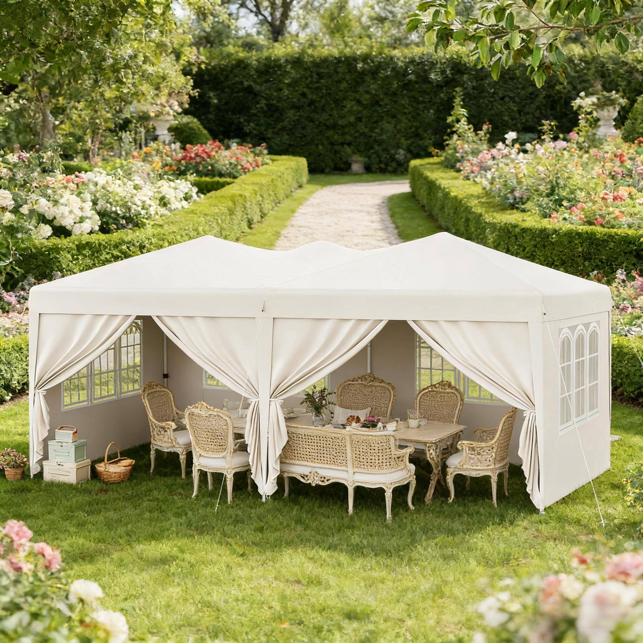 ComfortXL - Tonnelle de réception pliante Acier Oxford Jardin Anti-UV Imperméable 3x6m Beige - ComfortXL Outdoor Living - Image 8