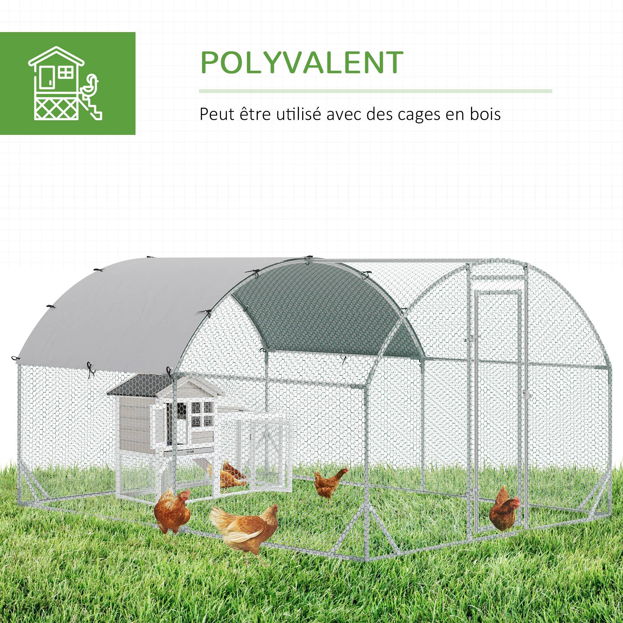 Grand enclos poulailler 10,64㎡ grillagé, toit anti-UV, porte verrouillable,2,8 x 3,8 x 1,97 m argenté - Image 7