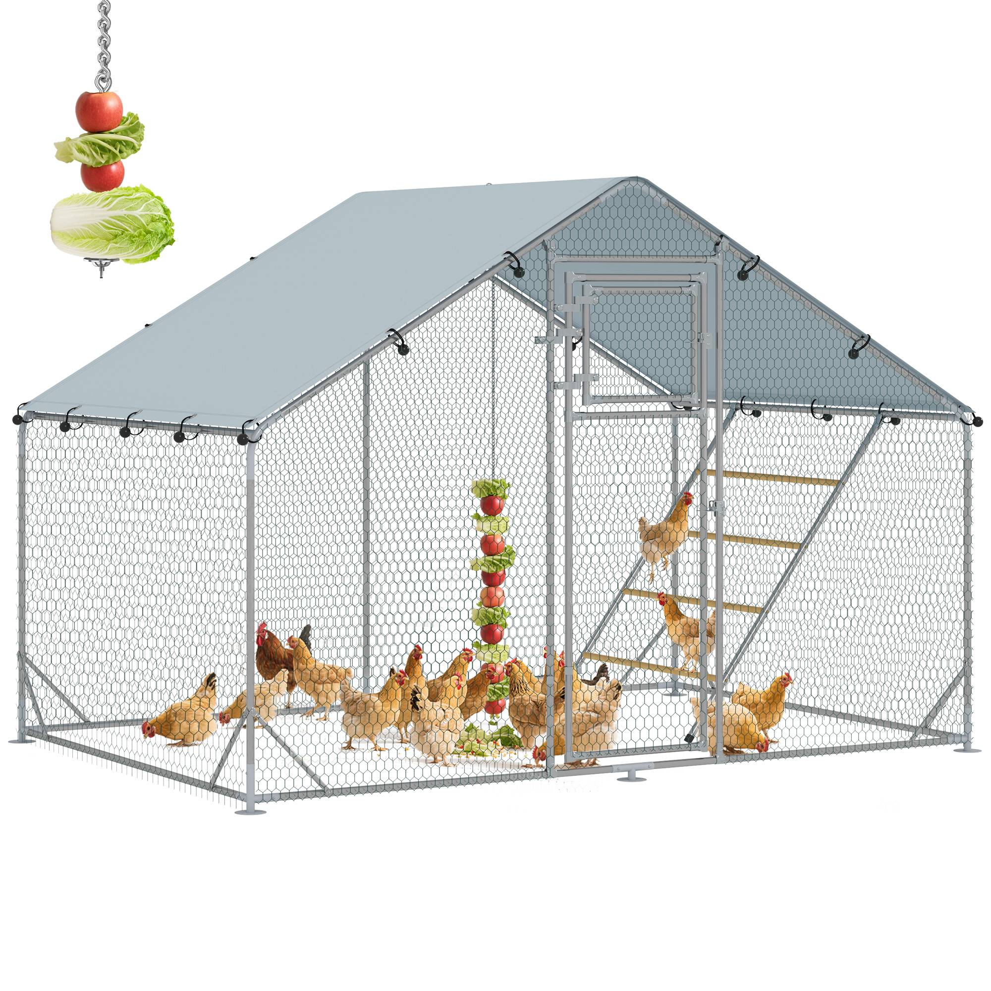 Sans Marque - Poulailler 6 m² 6-8 poules toit étanche mangeoire perchoir 3x2x1,9 m argent