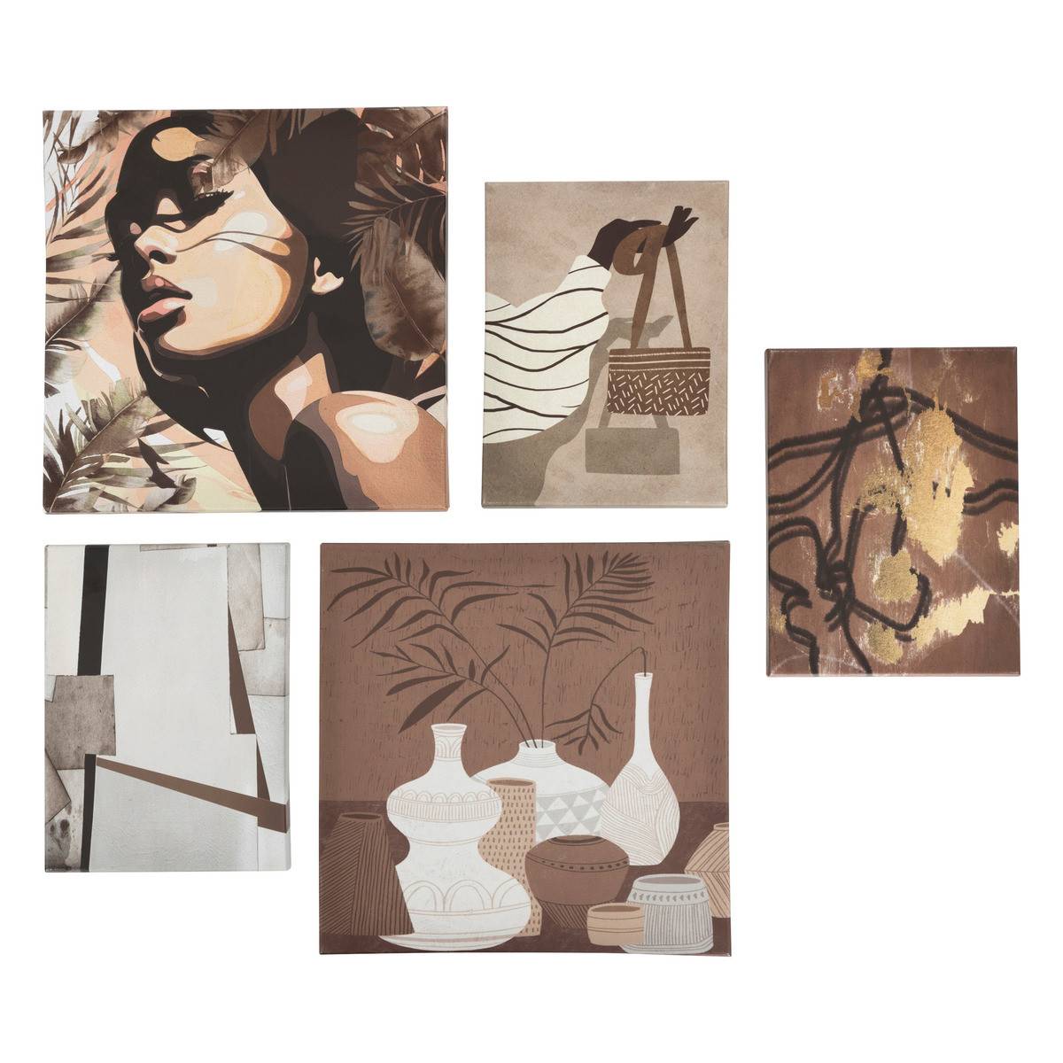Lot de 5 toiles imprimées nuance Marron et Beige - Image 1