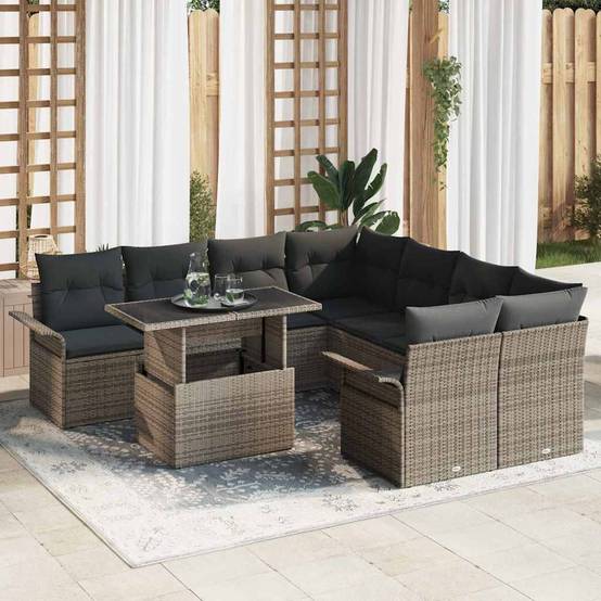 ComfortXL - Salon de jardin 8 places Gris 9 pcs polyrotin modulable en L avec table – ComfortXL Outdoor Living - Image 1