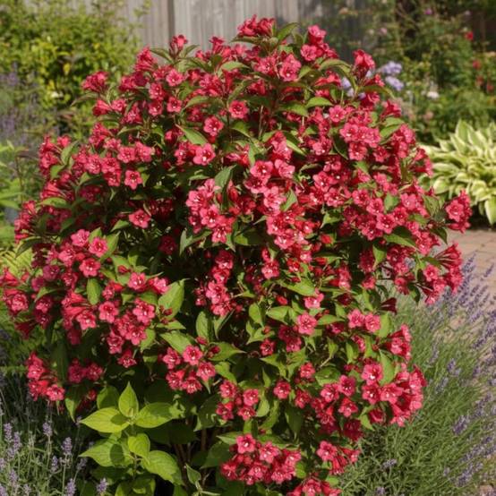 Weigela Bristol Ruby, Weigelia à fleurs Rouge - feuillage Caduc - Pot de 3L - 20/40 cm- hauteur à maturité De 1,00 m à 1,50 m - Image 4