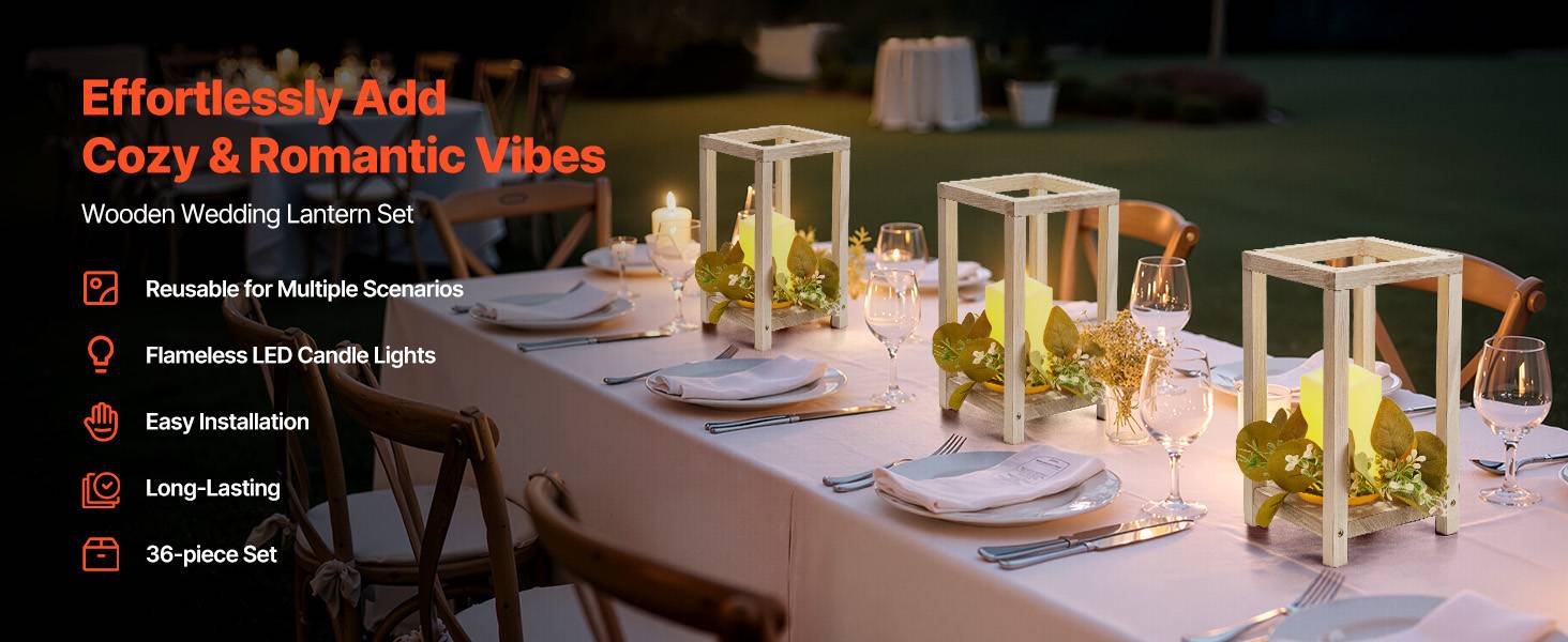 VEVOR Lanterne de Mariage Bois avec Bougies LED Couronnes Fleur Lot de 12 Blanc - Image 9
