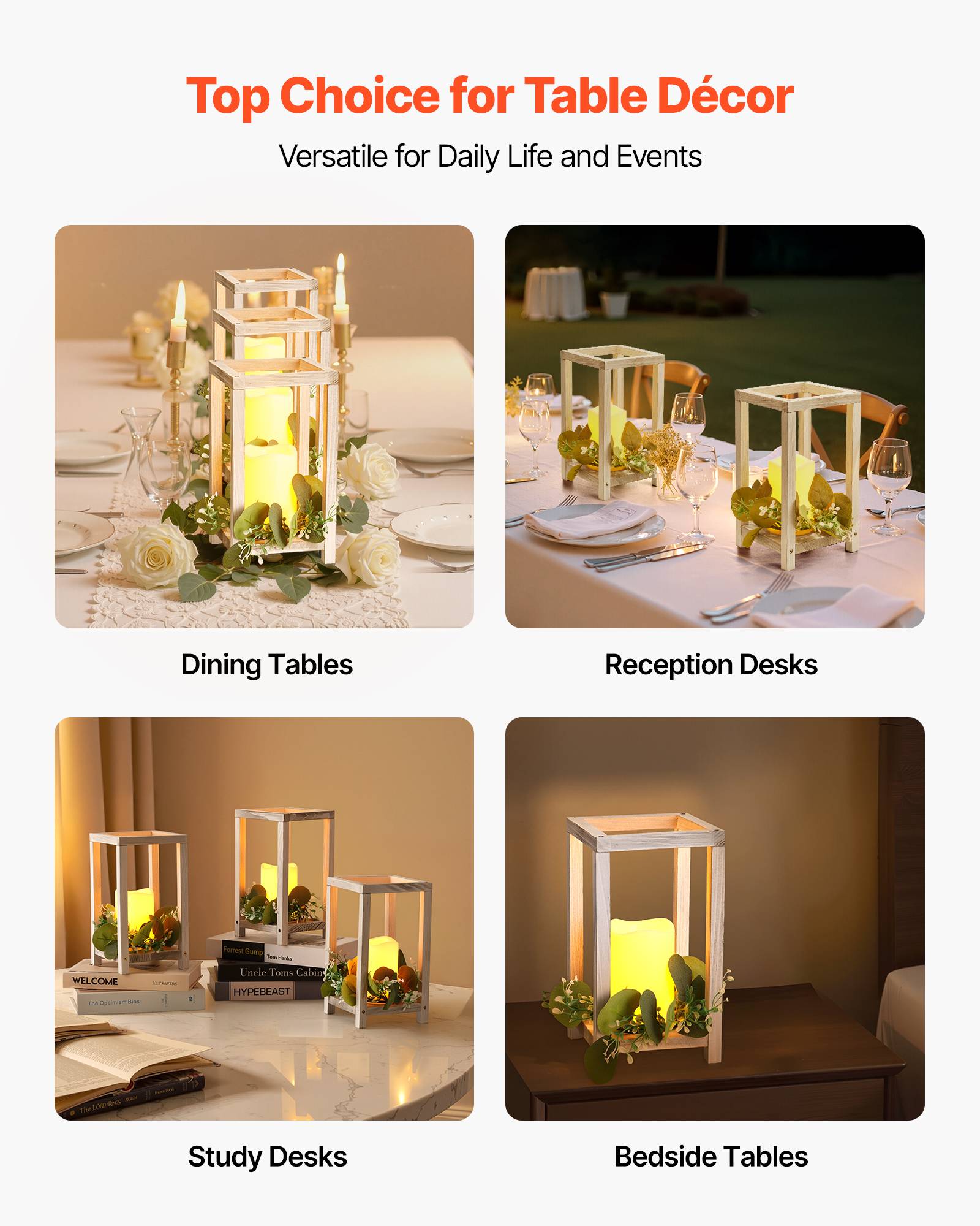 VEVOR Lanterne de Mariage Bois avec Bougies LED Couronnes Fleur Lot de 12 Blanc - Image 6