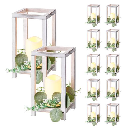 VEVOR Lanterne de Mariage Bois avec Bougies LED Couronnes Fleur Lot de 12 Blanc - Image 1