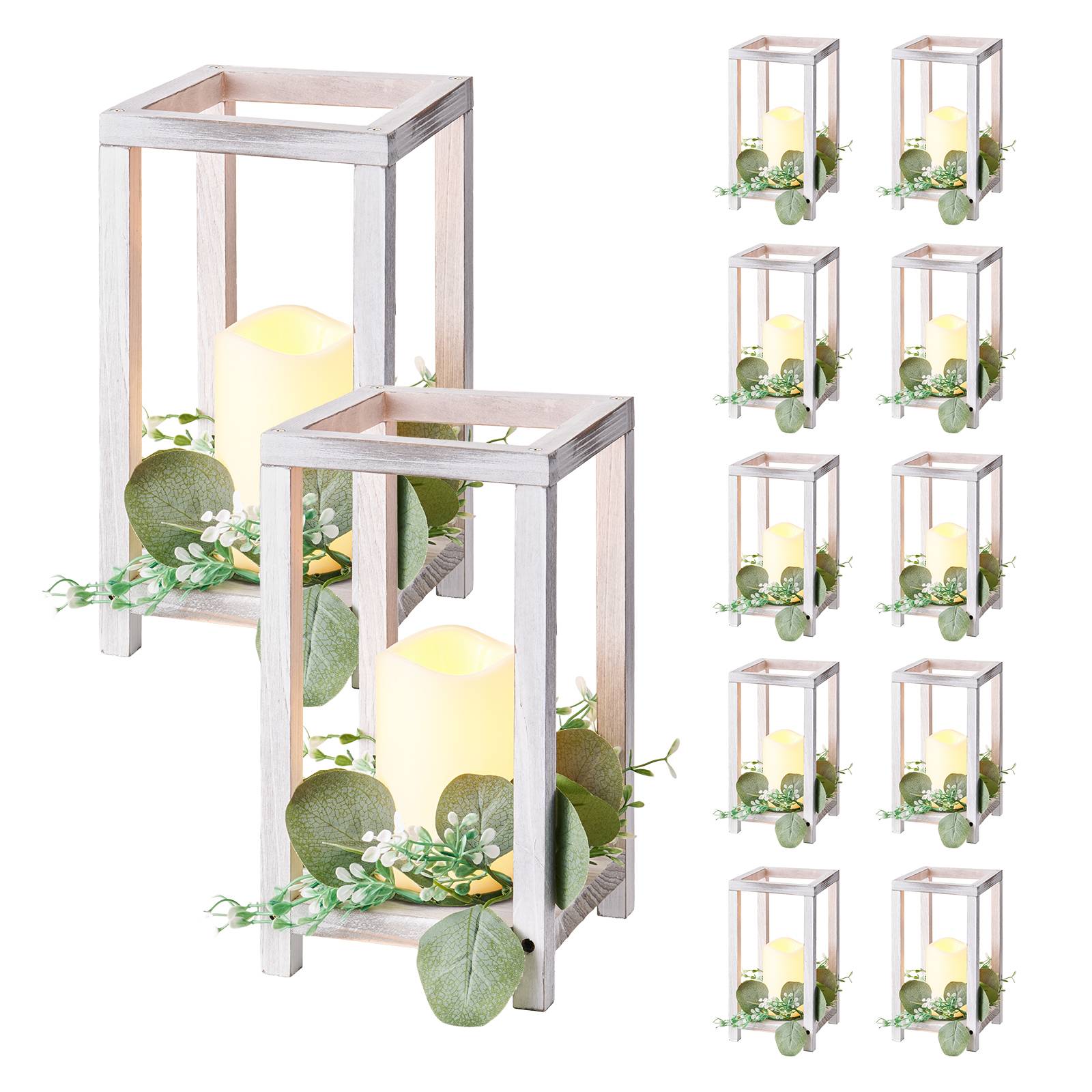 VEVOR Lanterne de Mariage Bois avec Bougies LED Couronnes Fleur Lot de 12 Blanc - Image 1