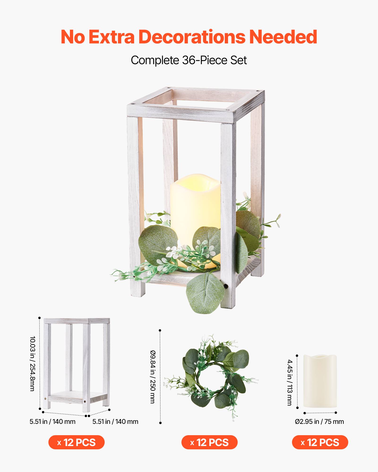 VEVOR Lanterne de Mariage Bois avec Bougies LED Couronnes Fleur Lot de 12 Blanc - Image 4