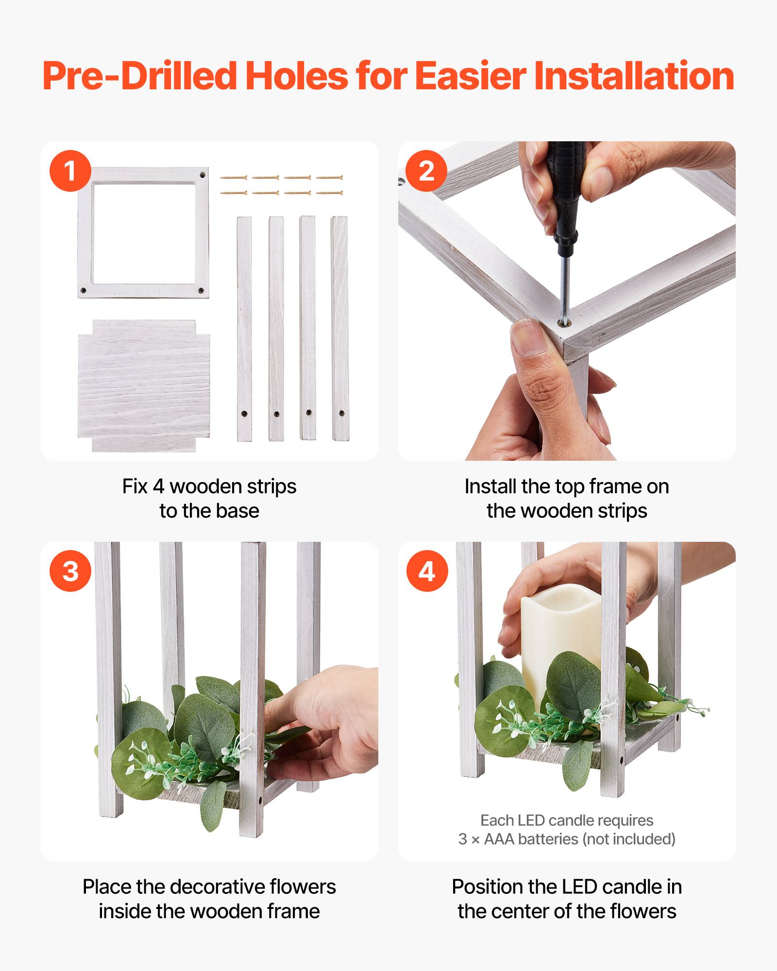 VEVOR Lanterne de Mariage Bois avec Bougies LED Couronnes Fleur Lot de 12 Blanc - Image 5