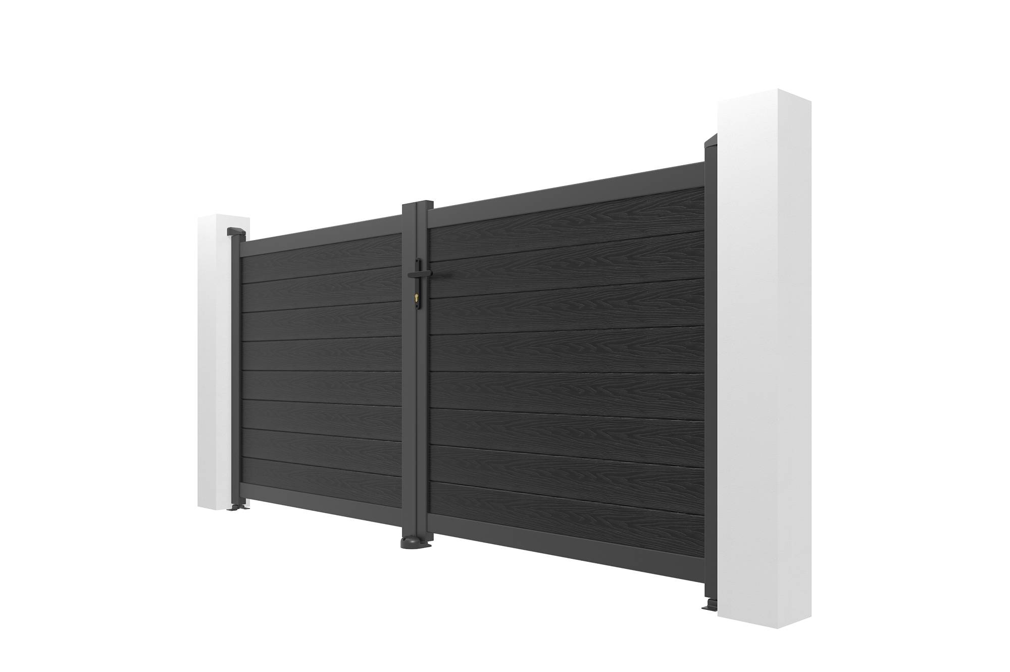 Casanoov Portail bois composite battant 3m ATHOS H.140cm gris anthracite avec cadre aluminium + portillon composite ATHOS 1m H.140cm - Image 7
