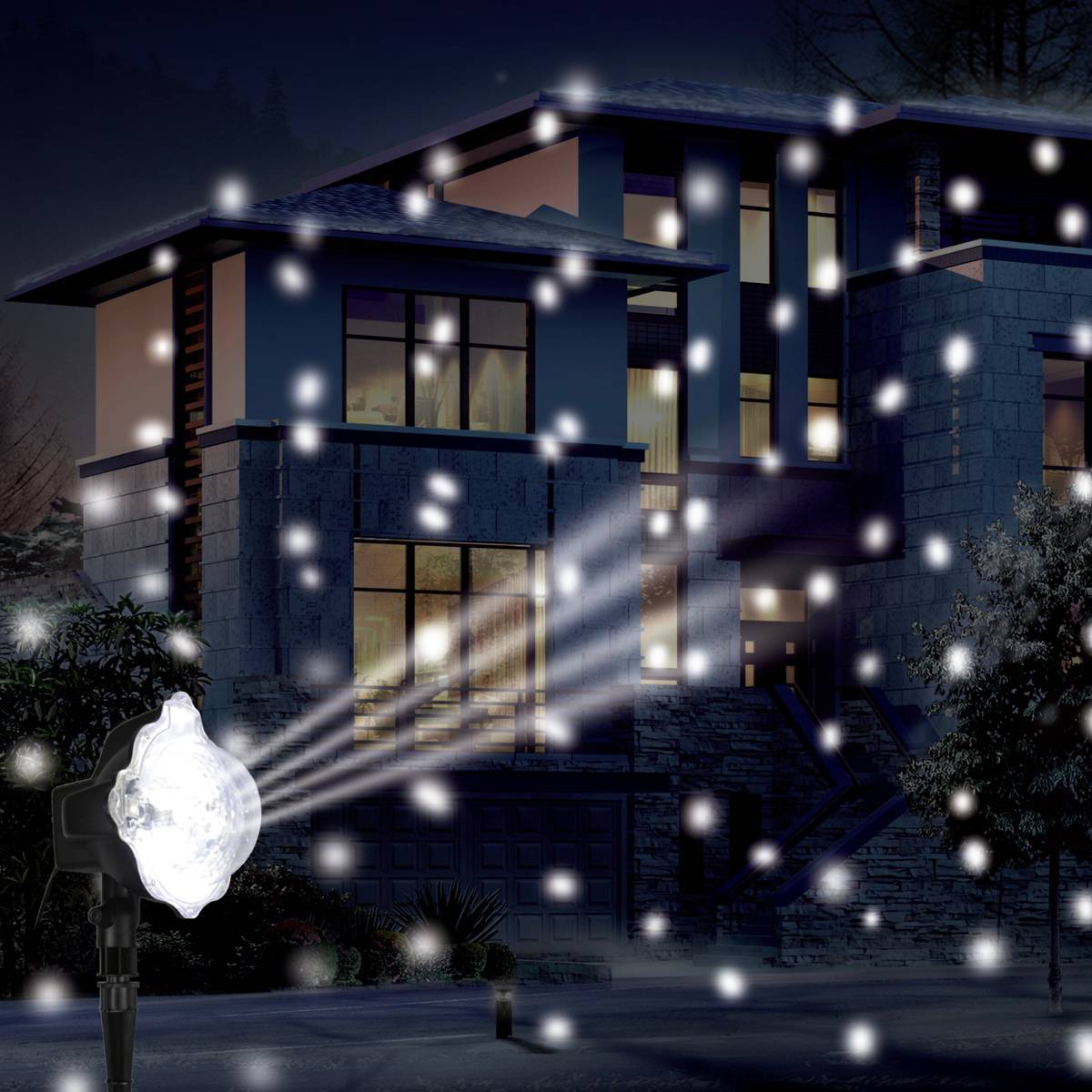 Fééric Lights & Christmas - Projecteur lumineux effet tombée de neige 3 LED avec timer extérieur blanc froid - Feeric Lights & Christmas - Imagen 1