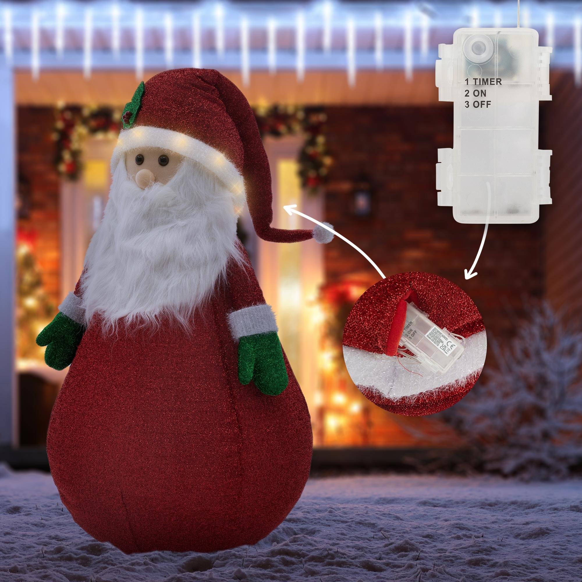 Ecd-Germany - Père Noël XXL á LED figure illuminé de Noël pour extérieur avec minuteur 140 cm - Imagen 5