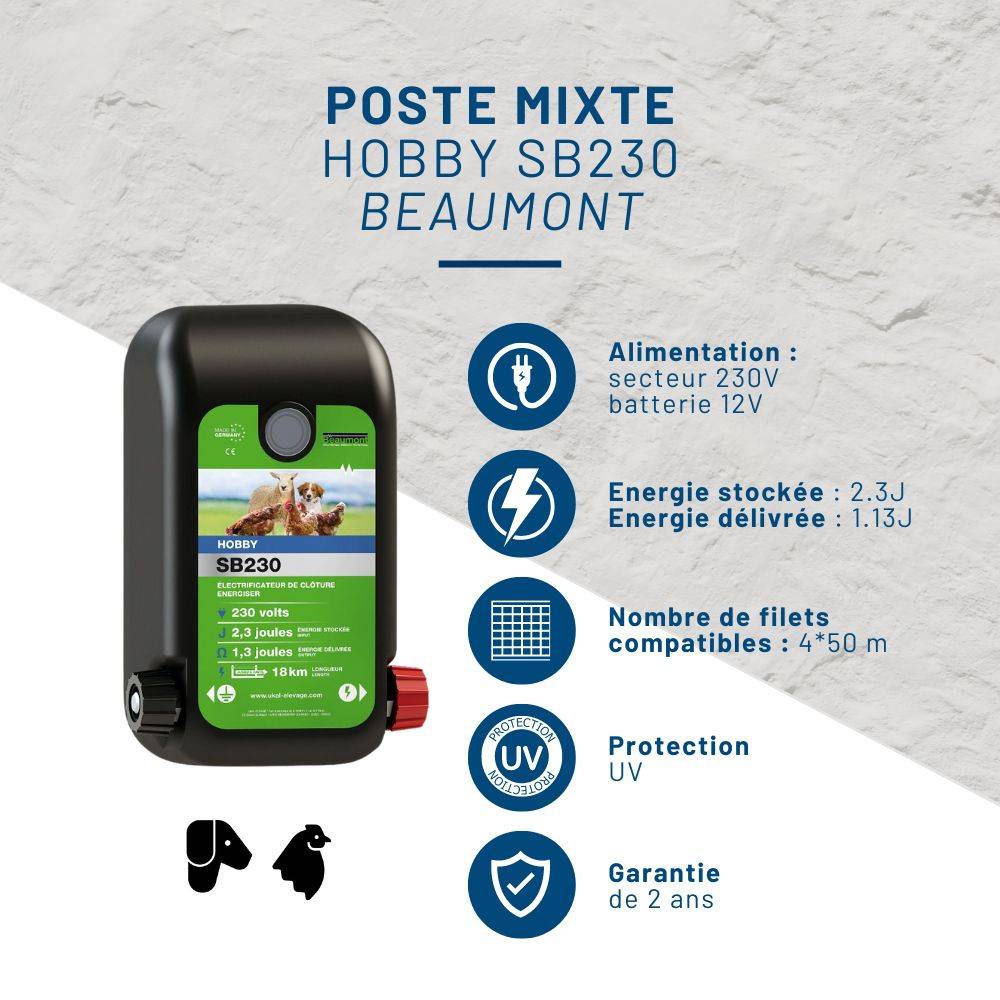 Beaumont - Kit clôture mobile volailles filet 50m poste mixte - Imagen 2
