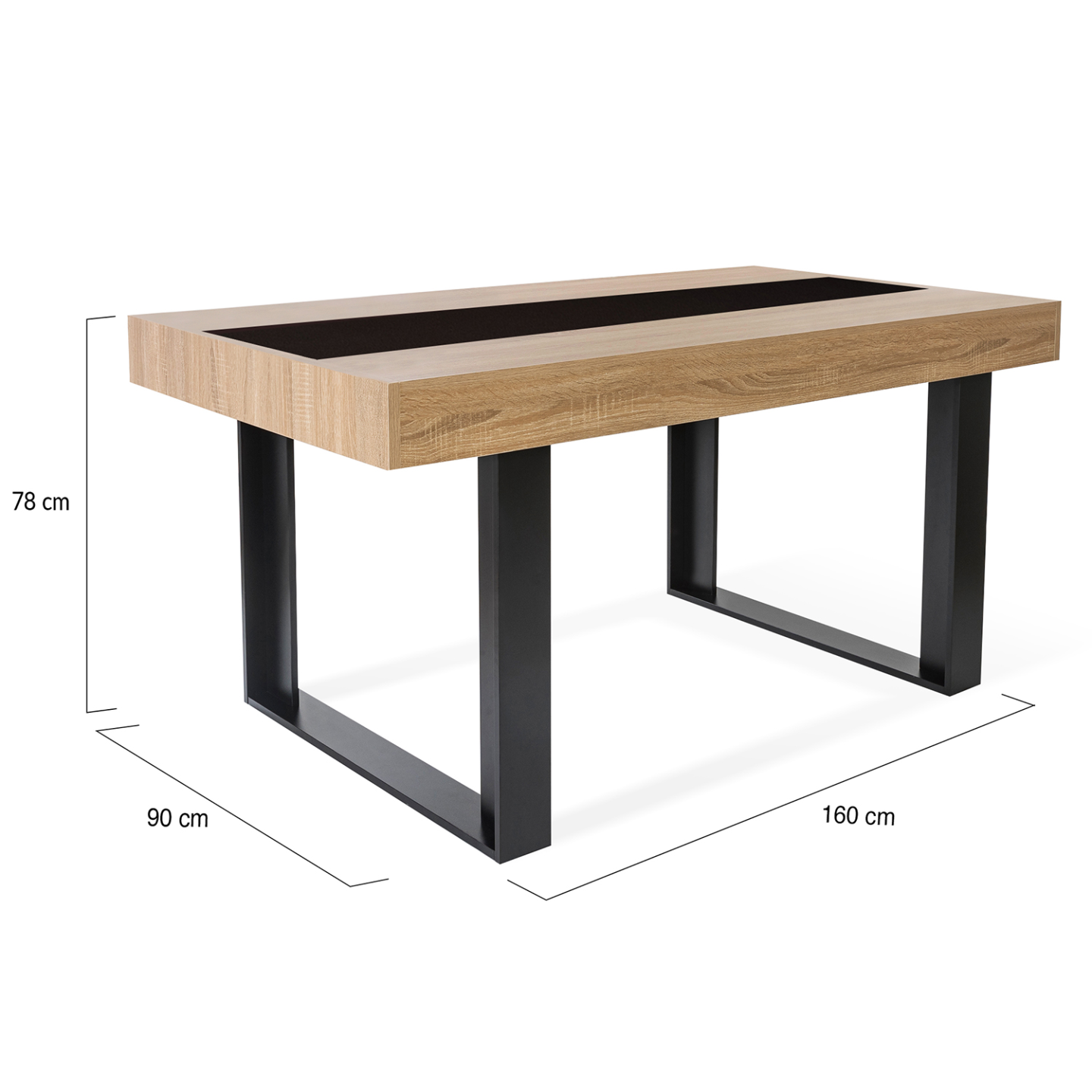 Table à manger rectangle PHOENIX 6 personnes bois et noir bande centrale noire 160 cm - Image 4