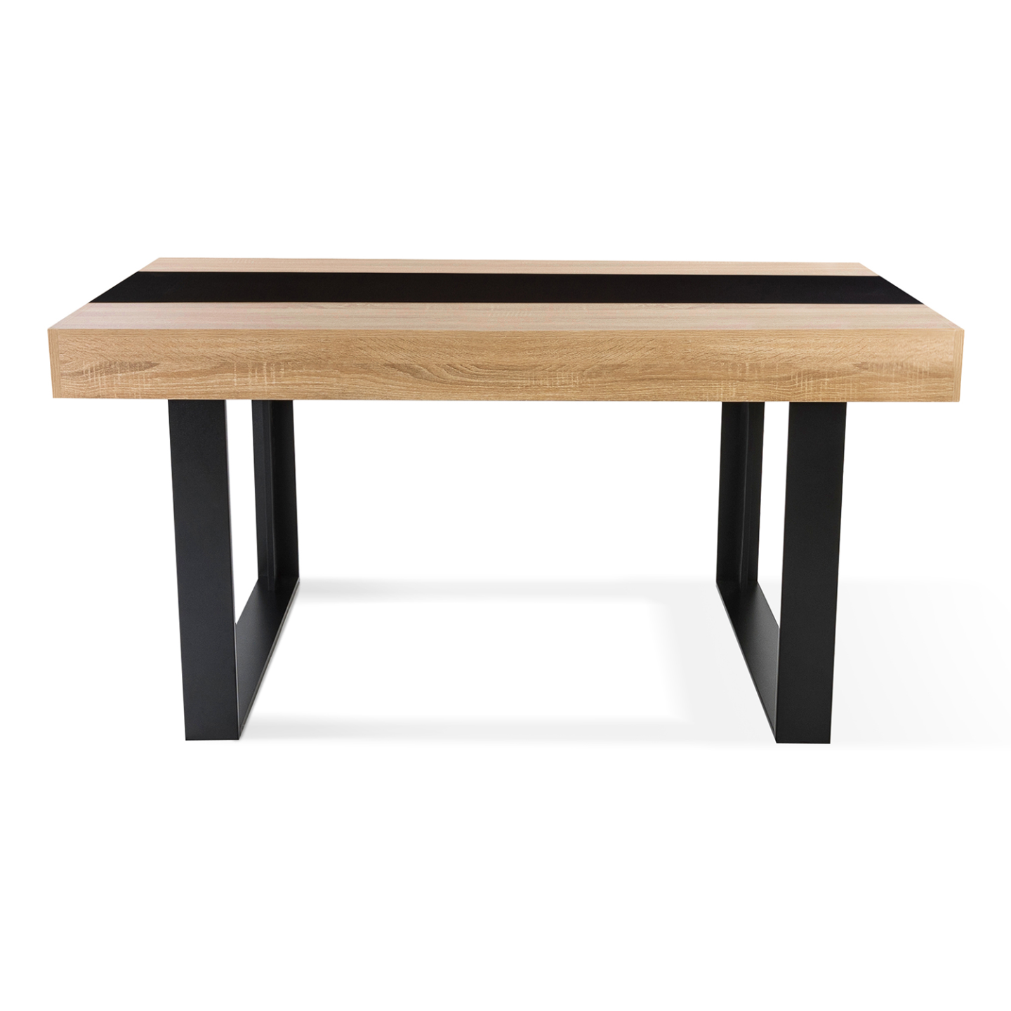 Table à manger rectangle PHOENIX 6 personnes bois et noir bande centrale noire 160 cm - Image 3