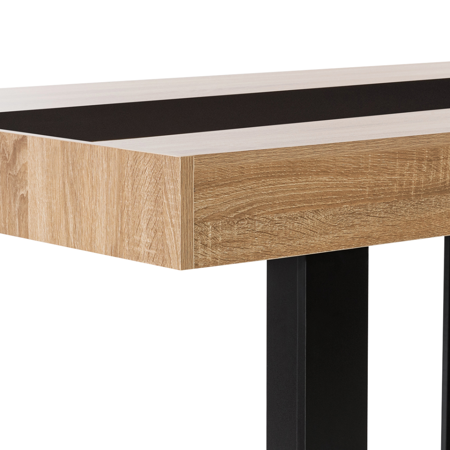 Table à manger rectangle PHOENIX 6 personnes bois et noir bande centrale noire 160 cm - Image 5