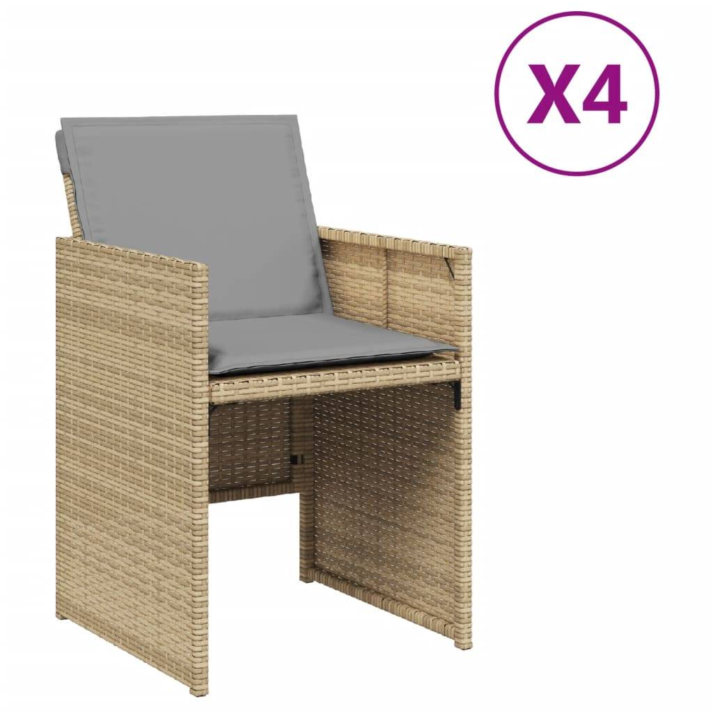 Chaises de jardin résine tressée mélange beige avec coussins 50,5 x 54 x 79 cm (lot de 4), Poids :24.4kg - PANGIVO - Image 2