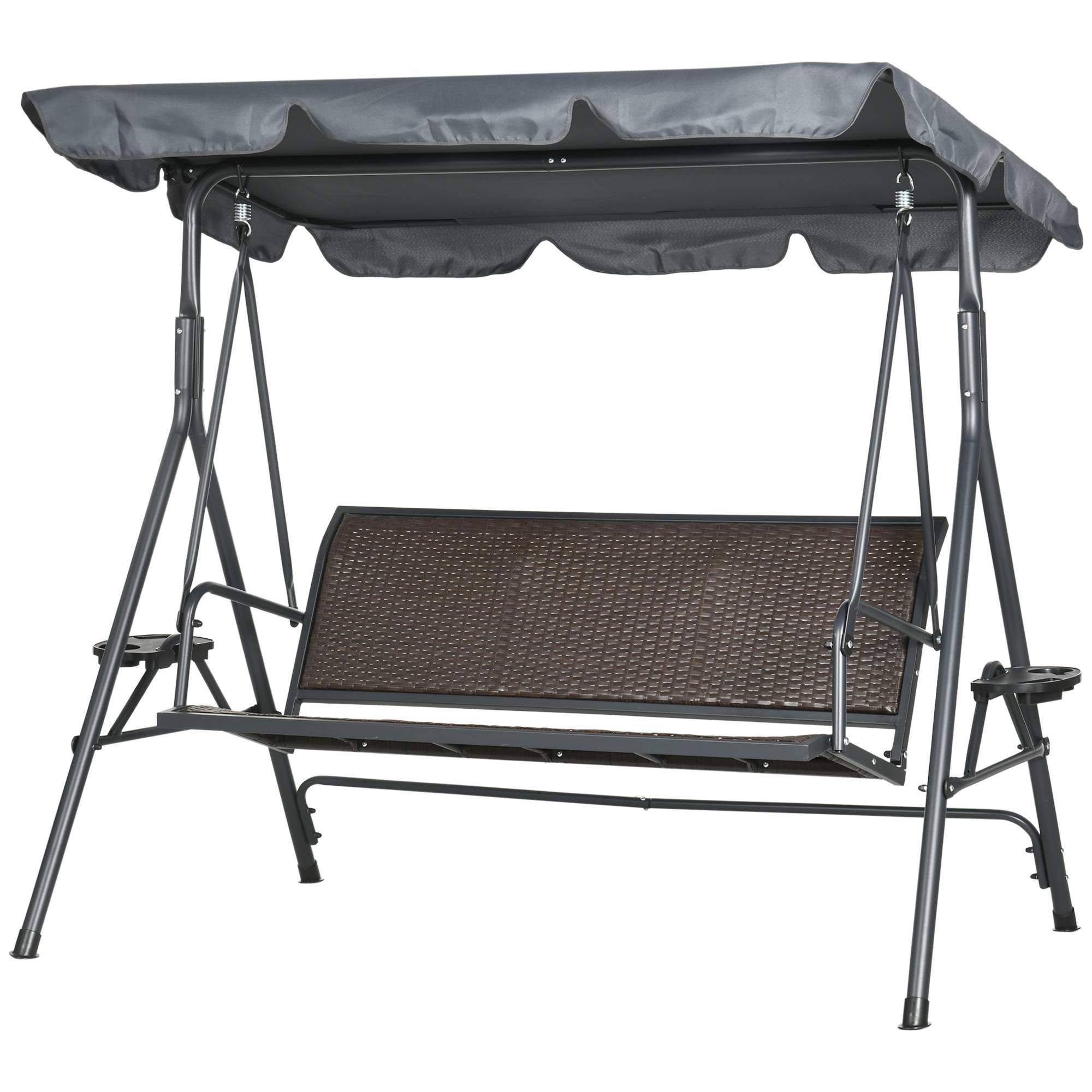 Balancelle de jardin 3 places acier résine tressée porte-gobelets toit inclinable marron - ComfortXL Outdoor Living - Image 2