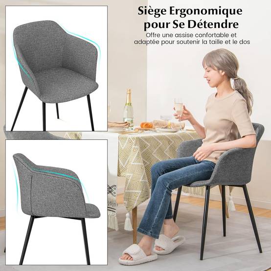 Costway - Fauteuil Scandinave Lot de 2, Fauteuil Salon Rembourrées avec Accoudoirs,Charge 150 KG (Gris foncé) - Image 2