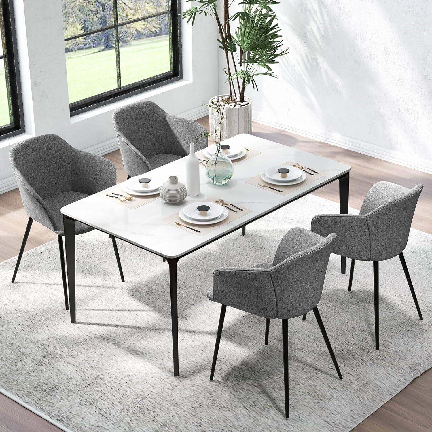 Costway - Fauteuil Scandinave Lot de 2, Fauteuil Salon Rembourrées avec Accoudoirs,Charge 150 KG (Gris foncé) - Image 6