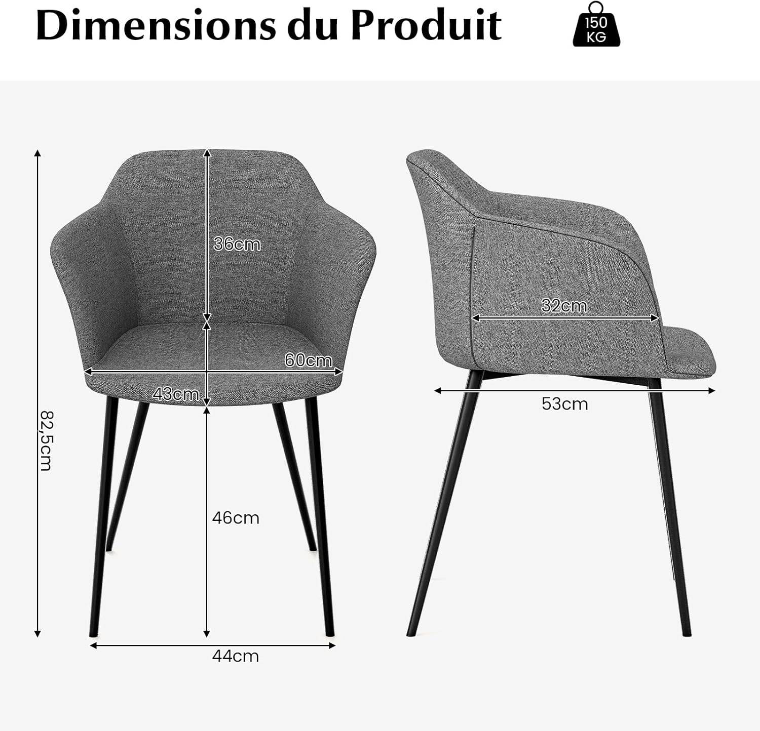 Costway - Fauteuil Scandinave Lot de 2, Fauteuil Salon Rembourrées avec Accoudoirs,Charge 150 KG (Gris foncé) - Image 5