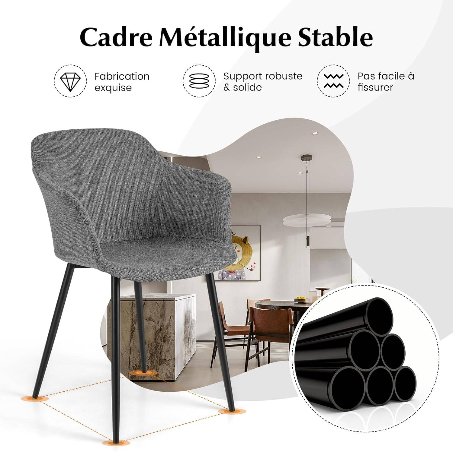 Costway - Fauteuil Scandinave Lot de 2, Fauteuil Salon Rembourrées avec Accoudoirs,Charge 150 KG (Gris foncé) - Image 7