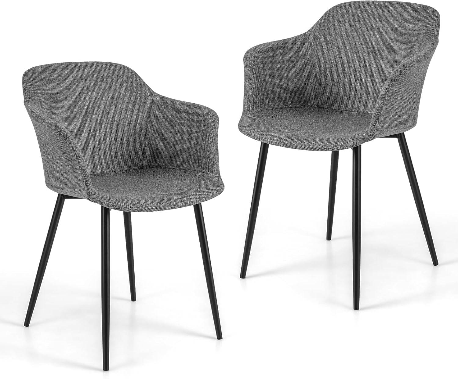 Costway - Fauteuil Scandinave Lot de 2, Fauteuil Salon Rembourrées avec Accoudoirs,Charge 150 KG (Gris foncé)