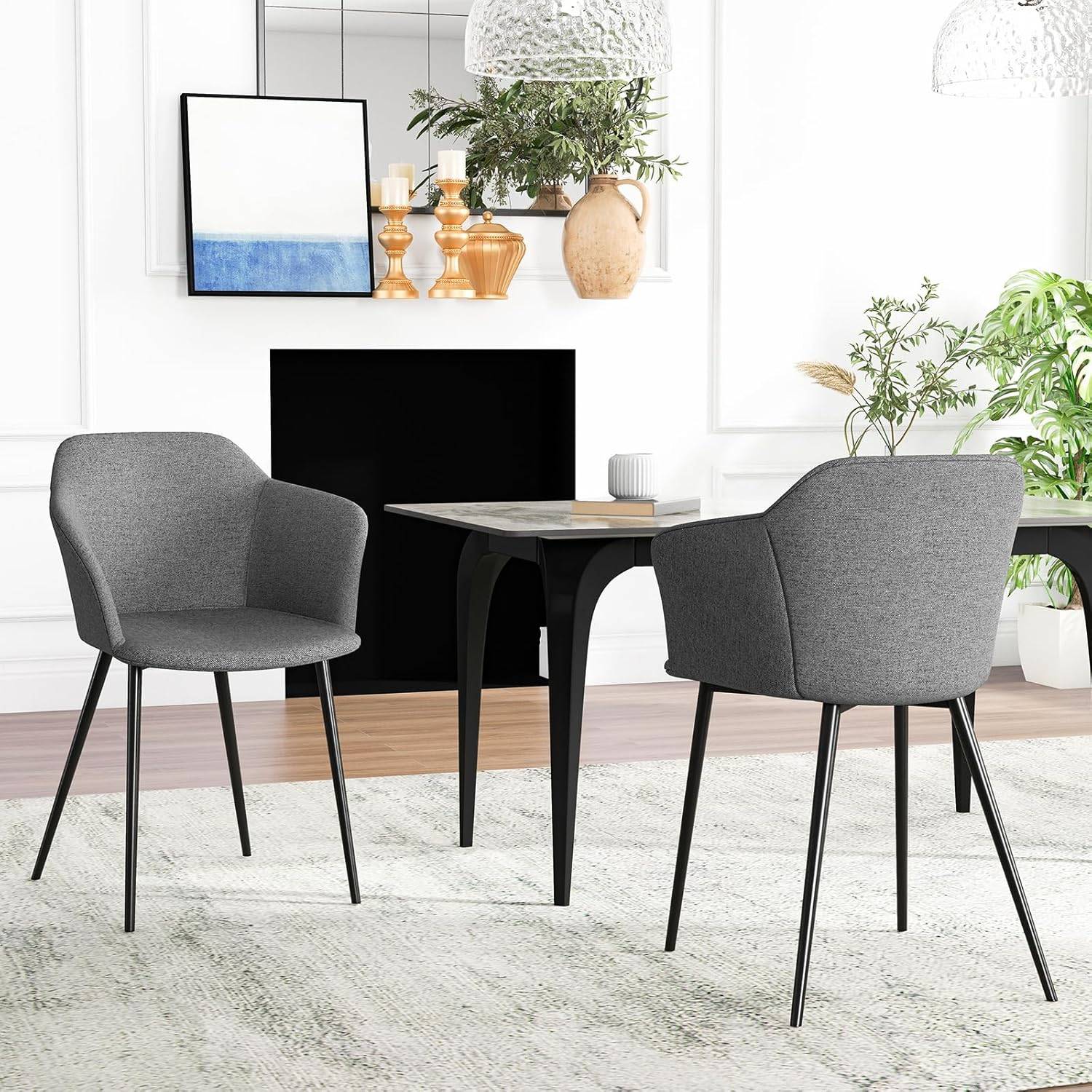 Costway - Fauteuil Scandinave Lot de 2, Fauteuil Salon Rembourrées avec Accoudoirs,Charge 150 KG (Gris foncé) - Image 8